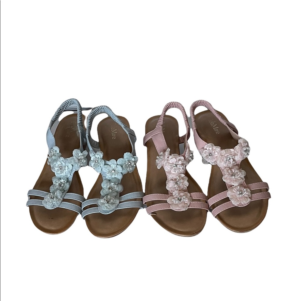 Bella Marie Sequin Floral Blue and Pink Elastic Slip On sandals Size 7.5 BOTH